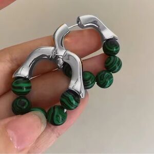 Malachite Silver Hoop Earrings